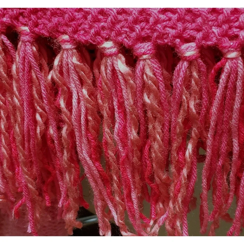 NEW Pink Ombre Hand‎ Knitted Shawl Wrap Scarf Boho Fringe Cottage Coquette Fairy